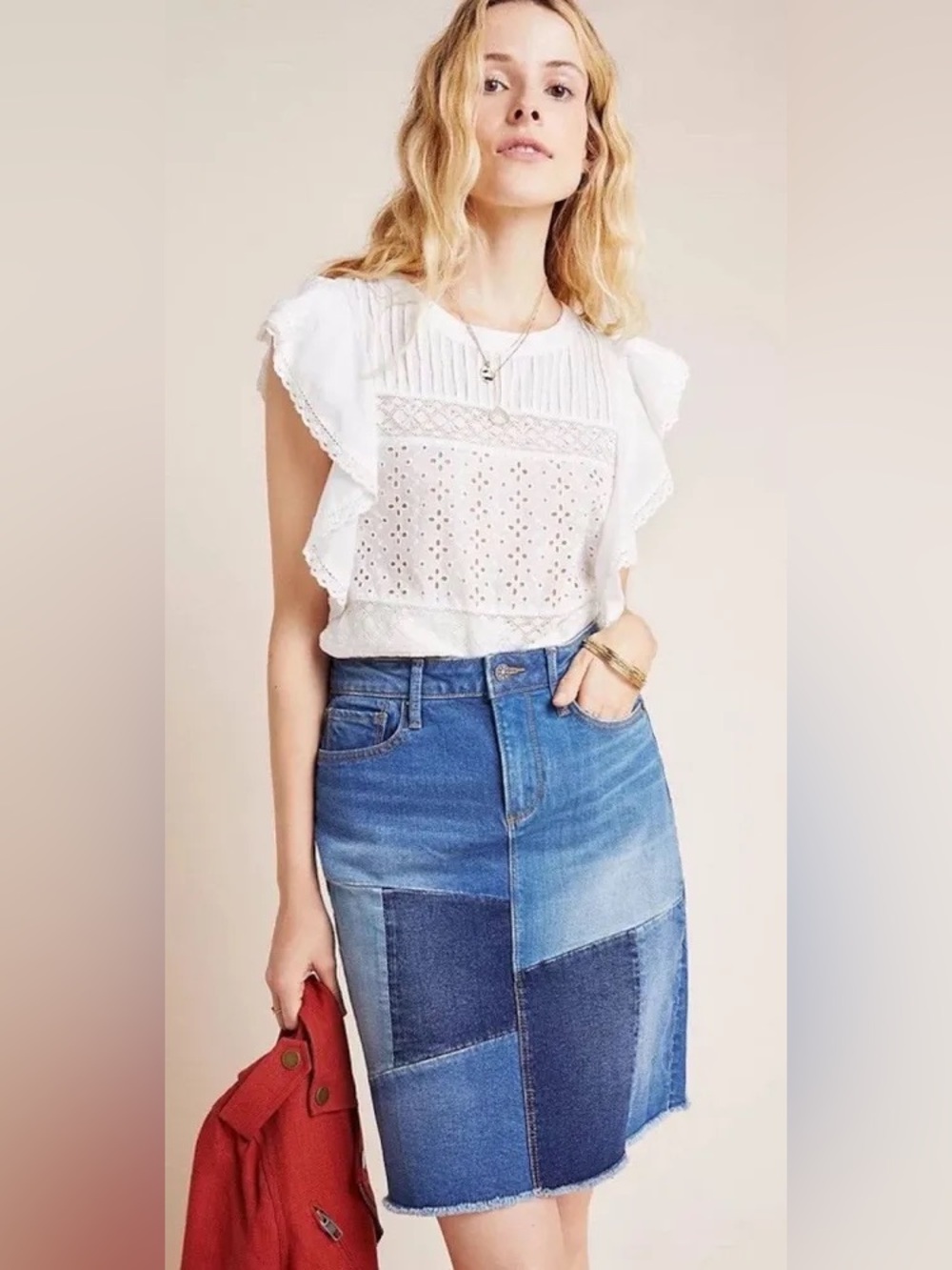Driftwood Saydi Patchwork Classic Fit Denim Skirt